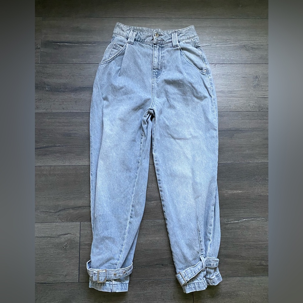 ZARA Womens Ankle Belt Jeans Buckle Strap Light Wash Denim Size 0